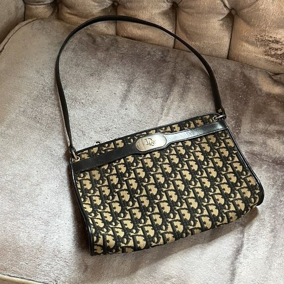 Dior Handbags - Christian Dior Vintage Trotter Logo Black Leather Shoulder Bag Purse